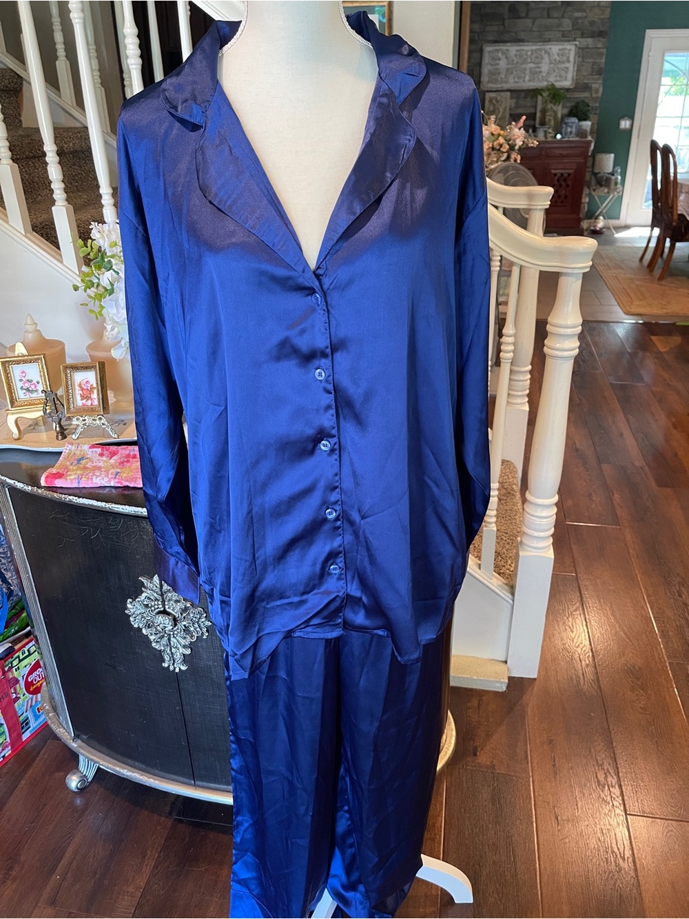 Nasty Girl Women's Satin Pajama Set - Deep Blue Size 6